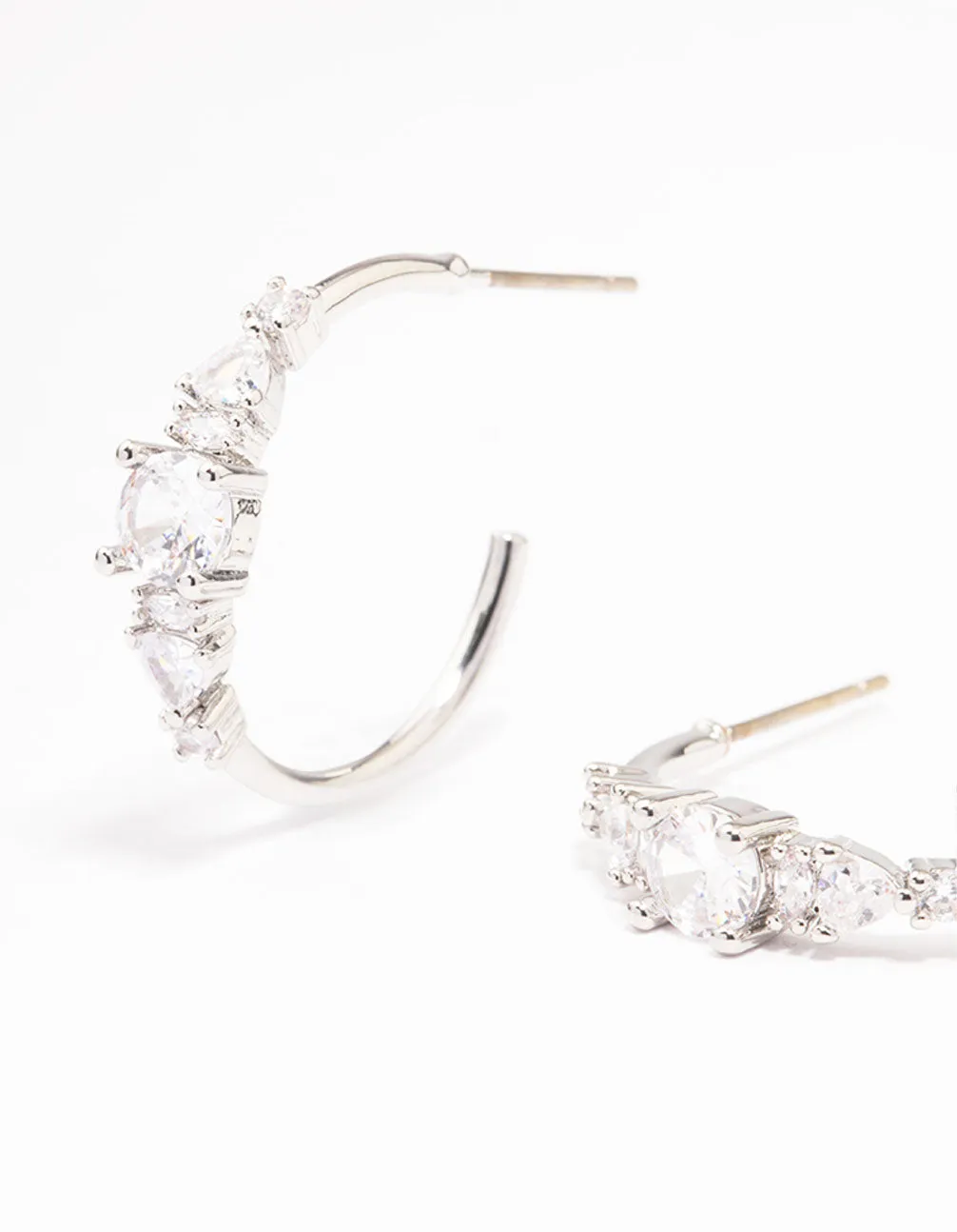 Silver Cubic Zirconia Graduating Hoop Earrings