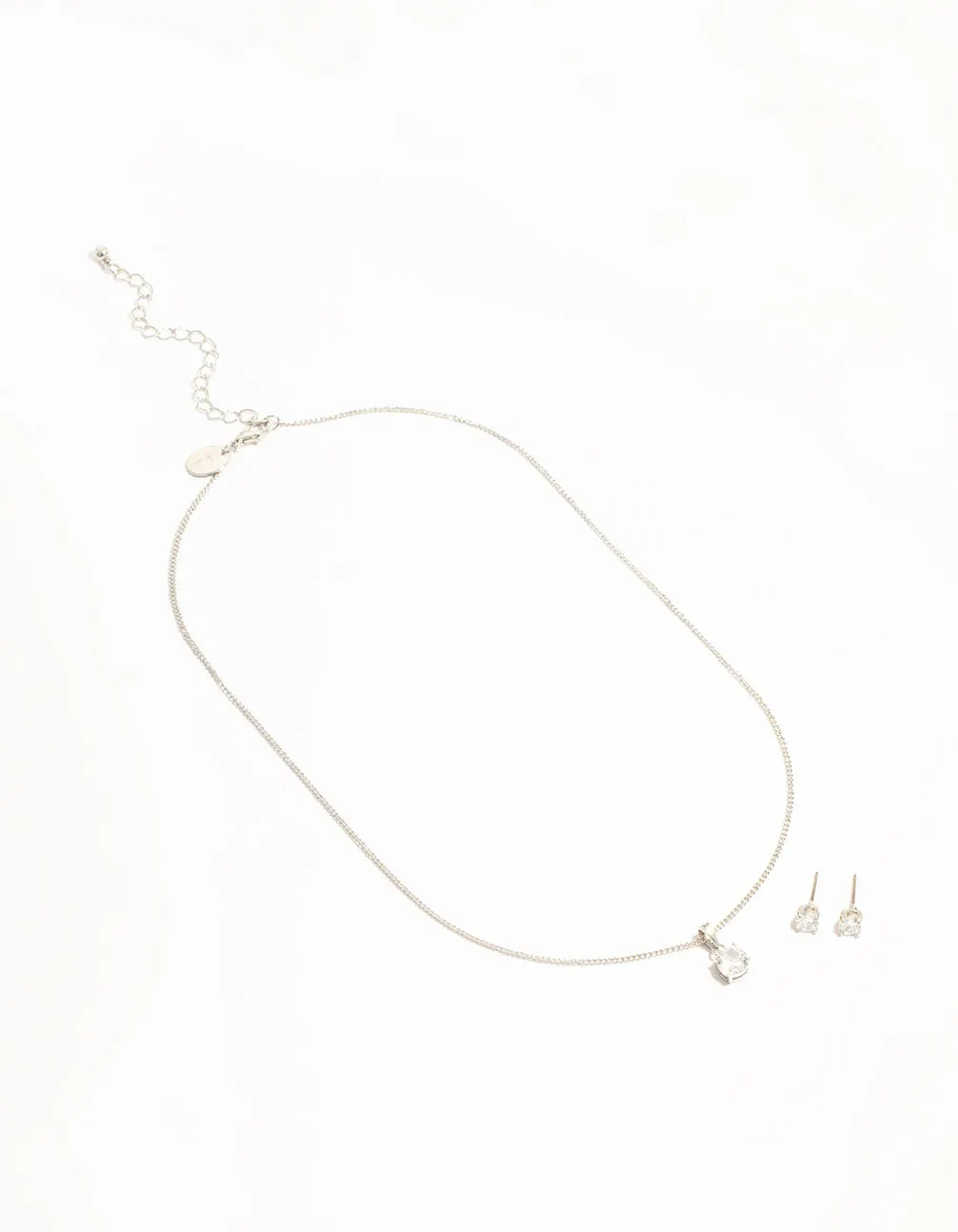 Silver Cubic Zirconia Solitaire Necklace & Stud Earrings Set
