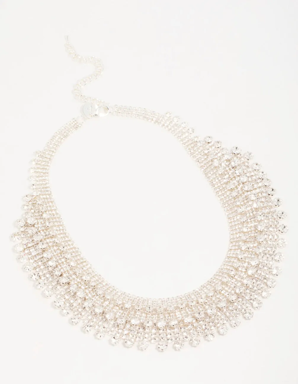 Silver Diamante Fan Cupchain Bib Necklace