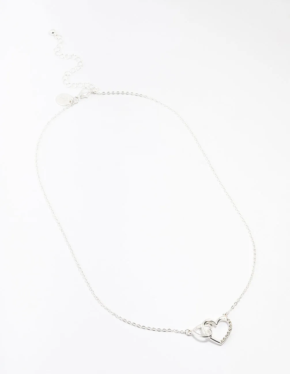 Silver Diamante Heart Link Necklace