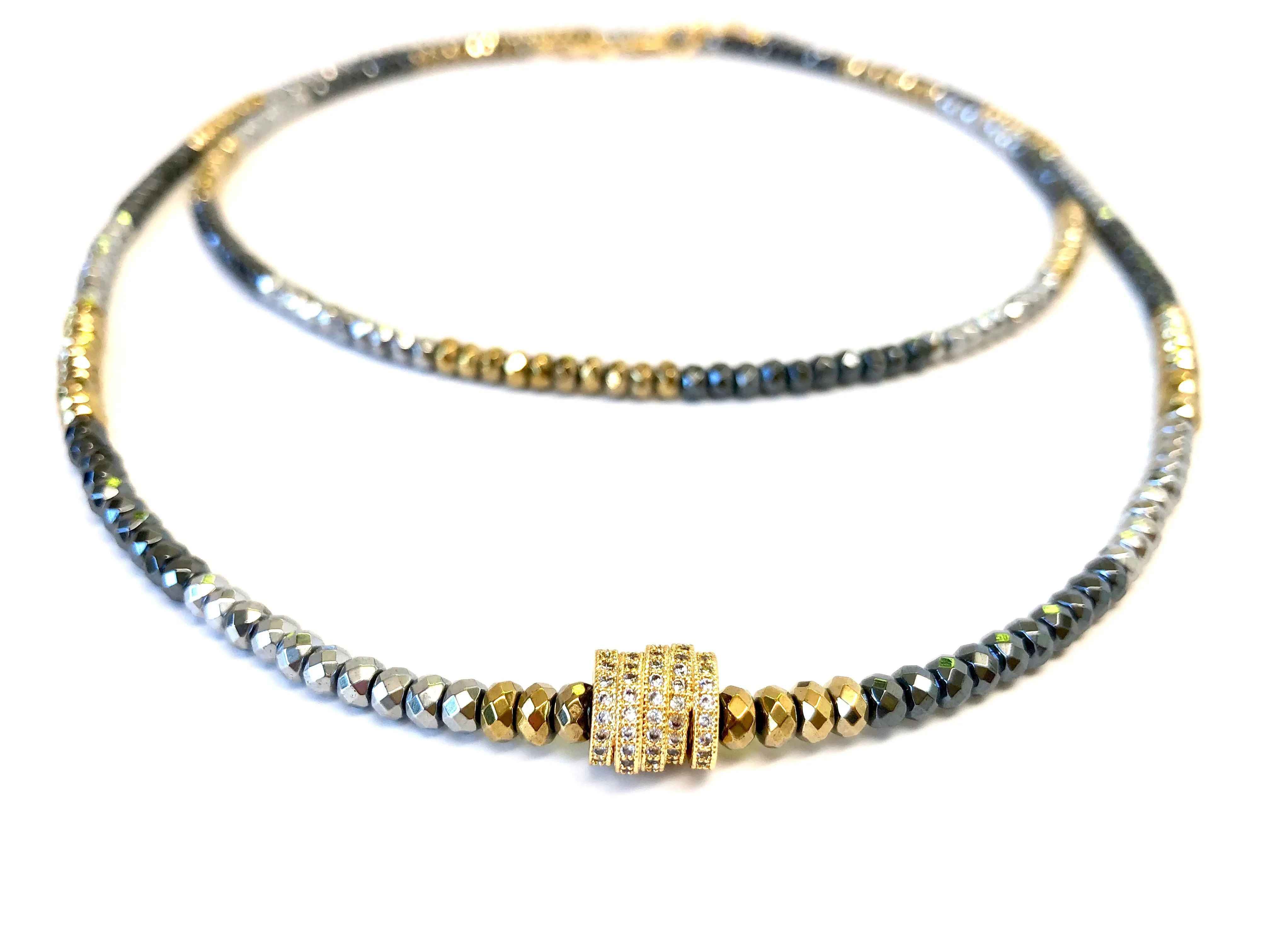 Silver, Gold & Gunmetal Hematite Dash Necklace