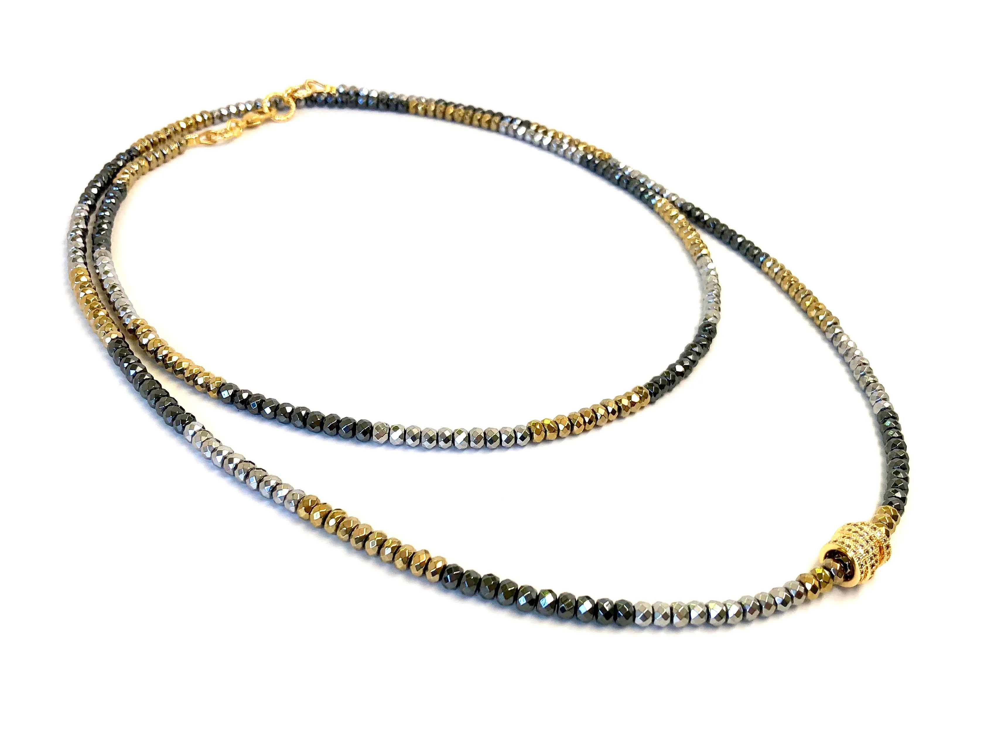 Silver, Gold & Gunmetal Hematite Dash Necklace