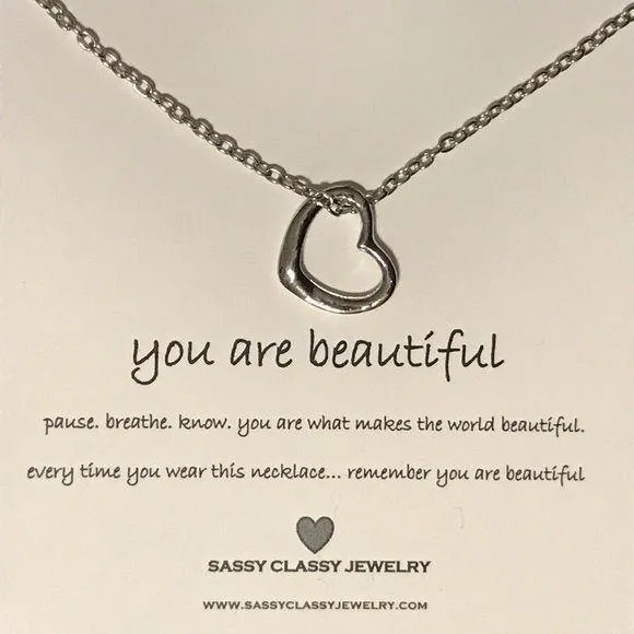 Silver Heart Necklace with Sentimental Message Card