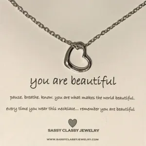 Silver Heart Necklace with Sentimental Message Card