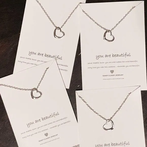 Silver Heart Necklace with Sentimental Message Card