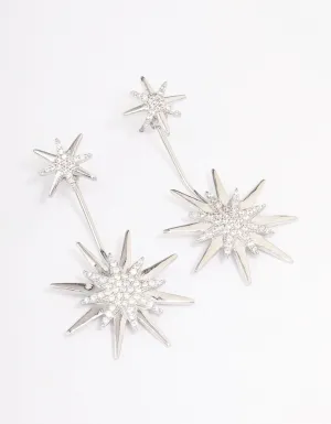 Silver Mixed Star Drop Earrings