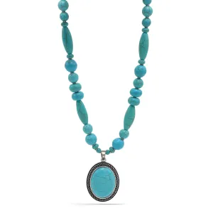 SILVER  OX TURQUOISE OVAL SHAPE PENDANT NECKLACE  #HNN78371_SIL-OX_TRQ (OD14)