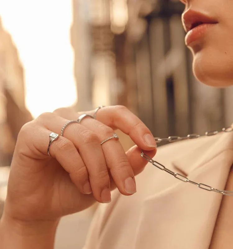 Silver Paperclip Chain Necklace & Bracelet Set