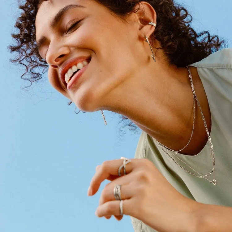 Silver Paperclip Chain Necklace & Bracelet Set