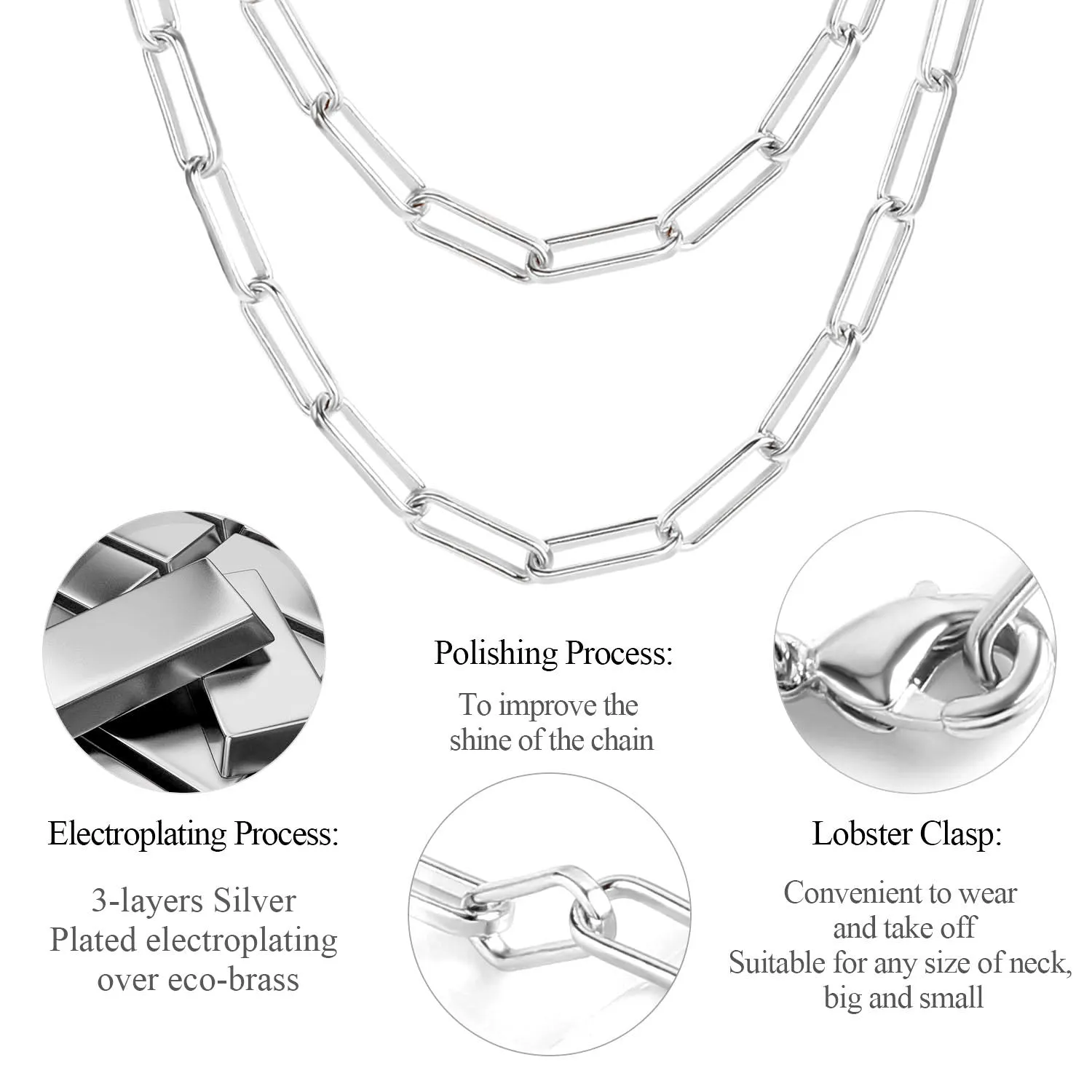 Silver Paperclip Chain Necklace & Bracelet Set