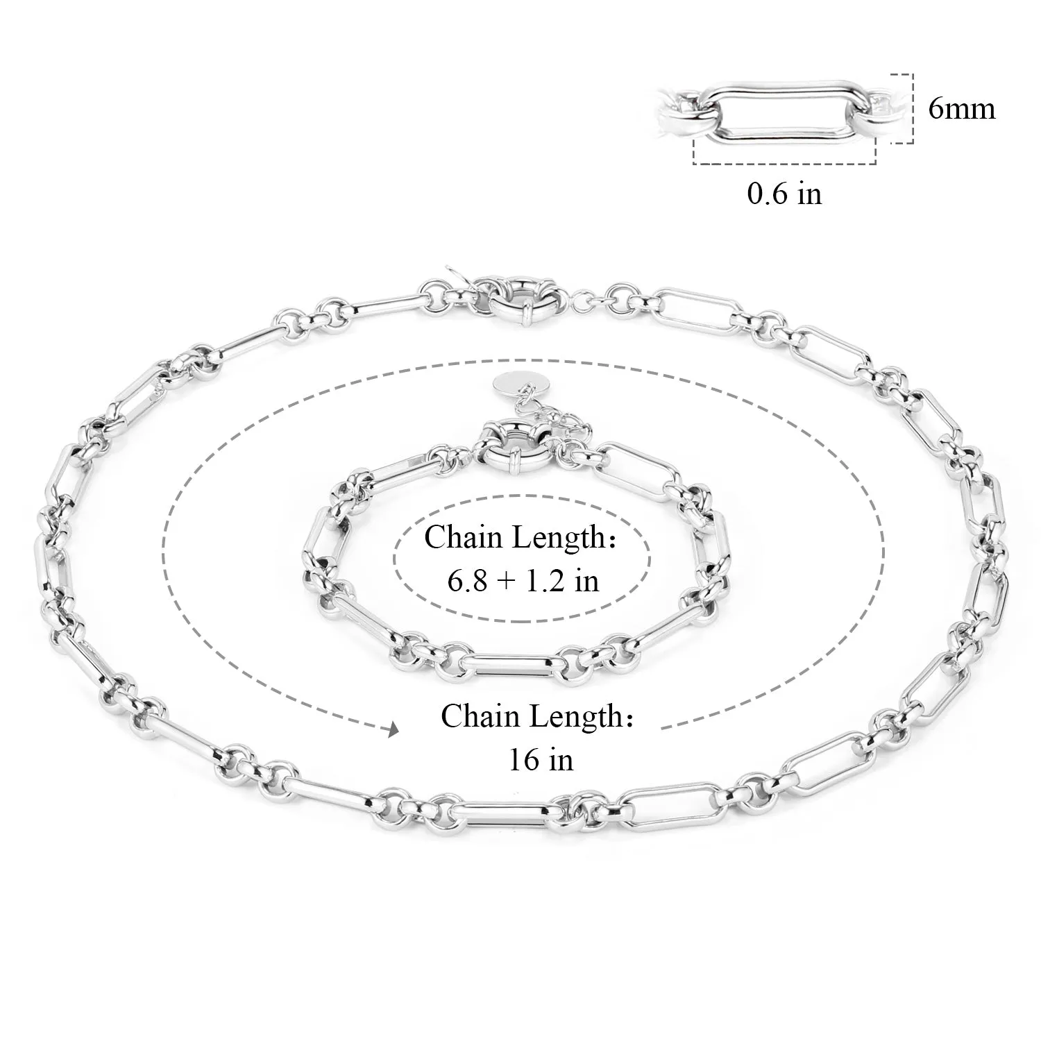 Silver Paperclip Chain Necklace & Bracelet Set