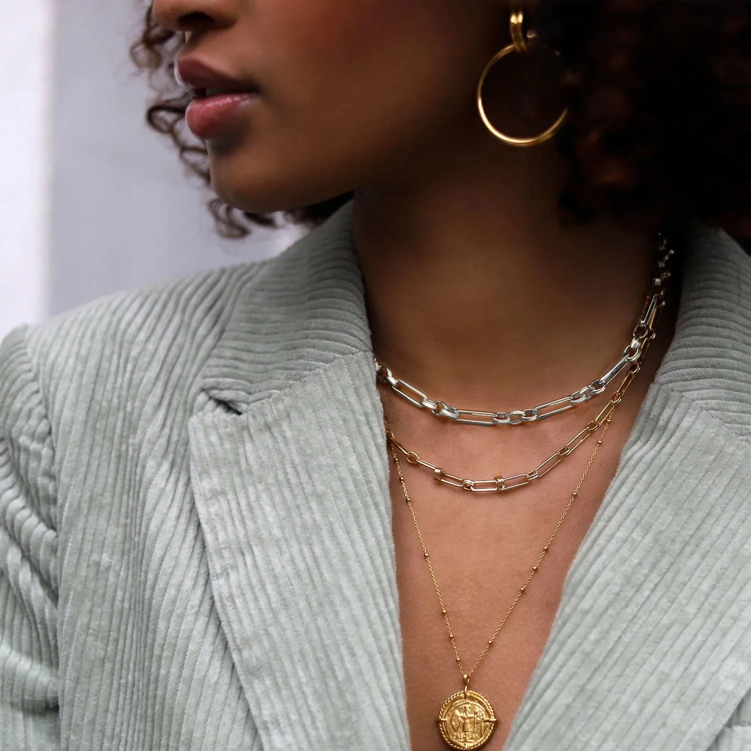 Silver Paperclip Chain Necklace & Bracelet Set