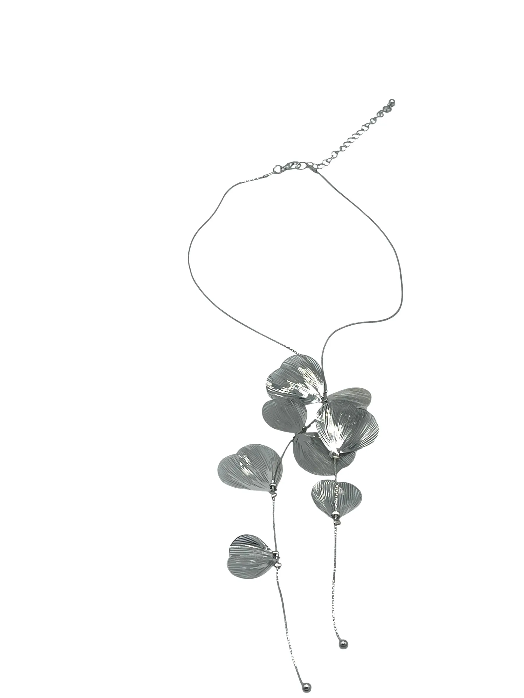 Silver Petal Long Necklace