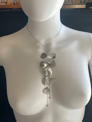 Silver Petal Long Necklace