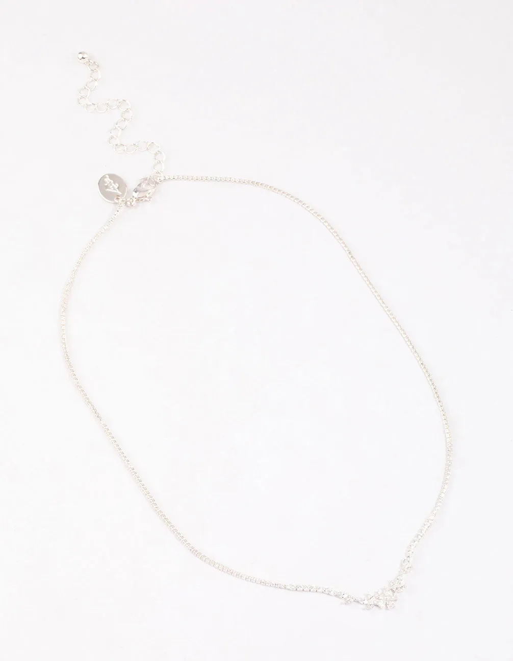 Silver Plated Cubic Zirconia Dainty Cup Chain Floral Necklace