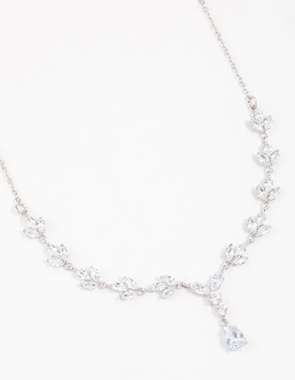 Silver Plated Cubic Zirconia Marquise Vine Y-Shaped Necklace