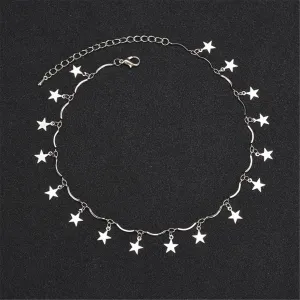 Silver-Plated Linking Hanging Star Choker Necklace