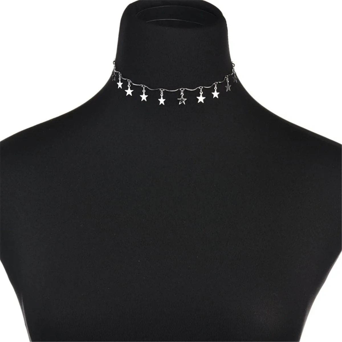 Silver-Plated Linking Hanging Star Choker Necklace