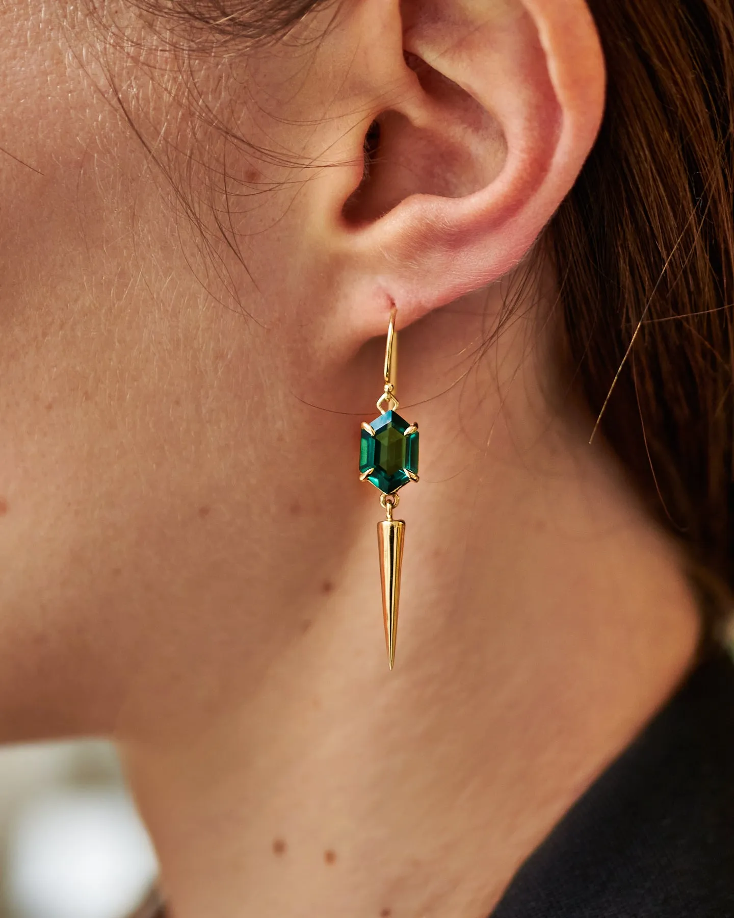 {Single} Green Topaz Cone Drop Earring