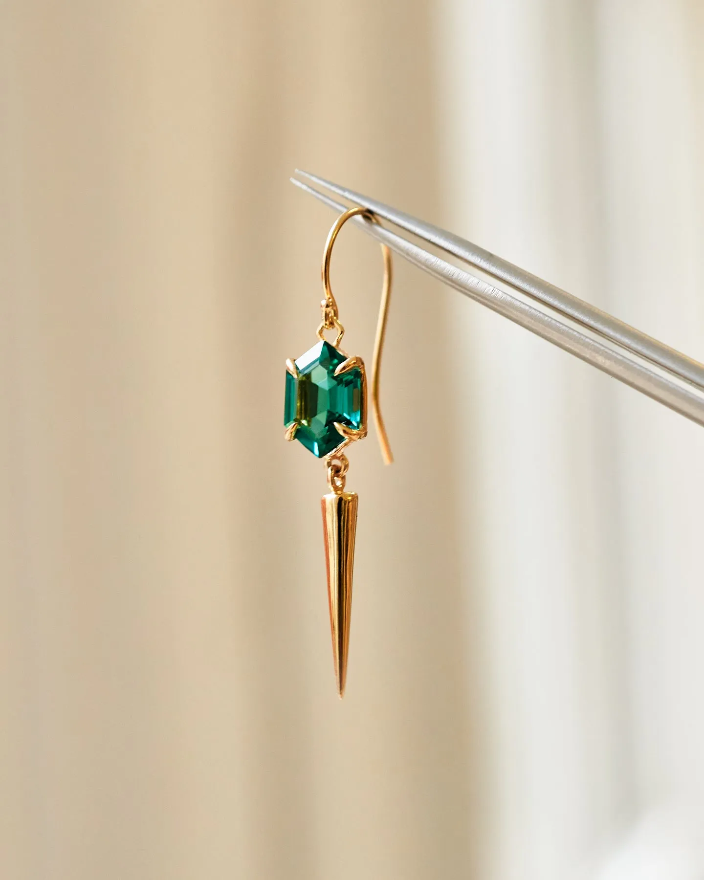 {Single} Green Topaz Cone Drop Earring