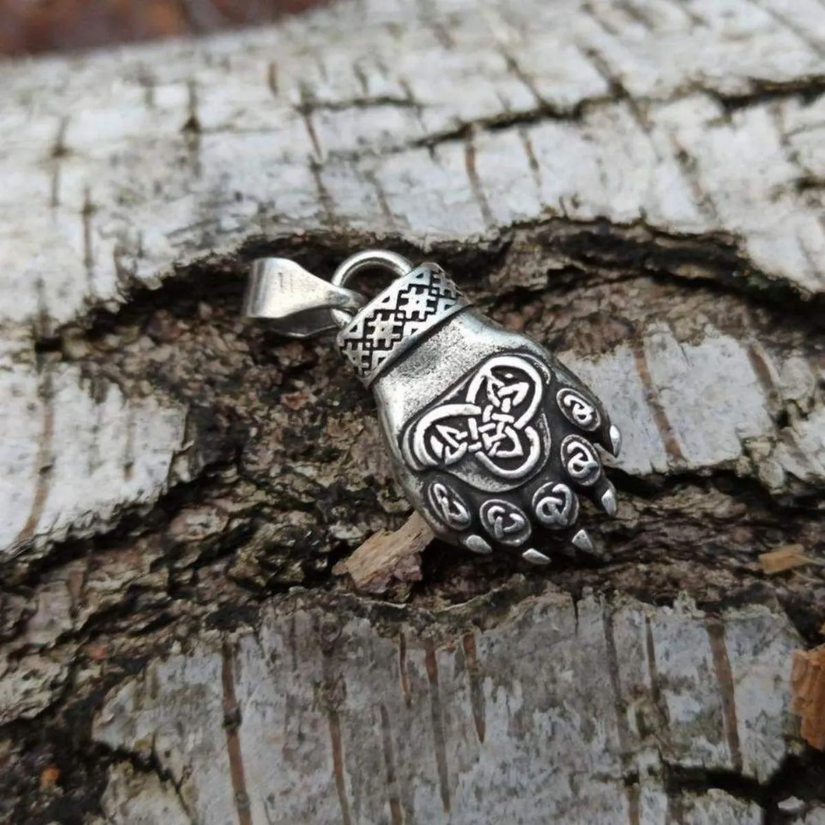 Slavic Bear paw Silver plated pendant