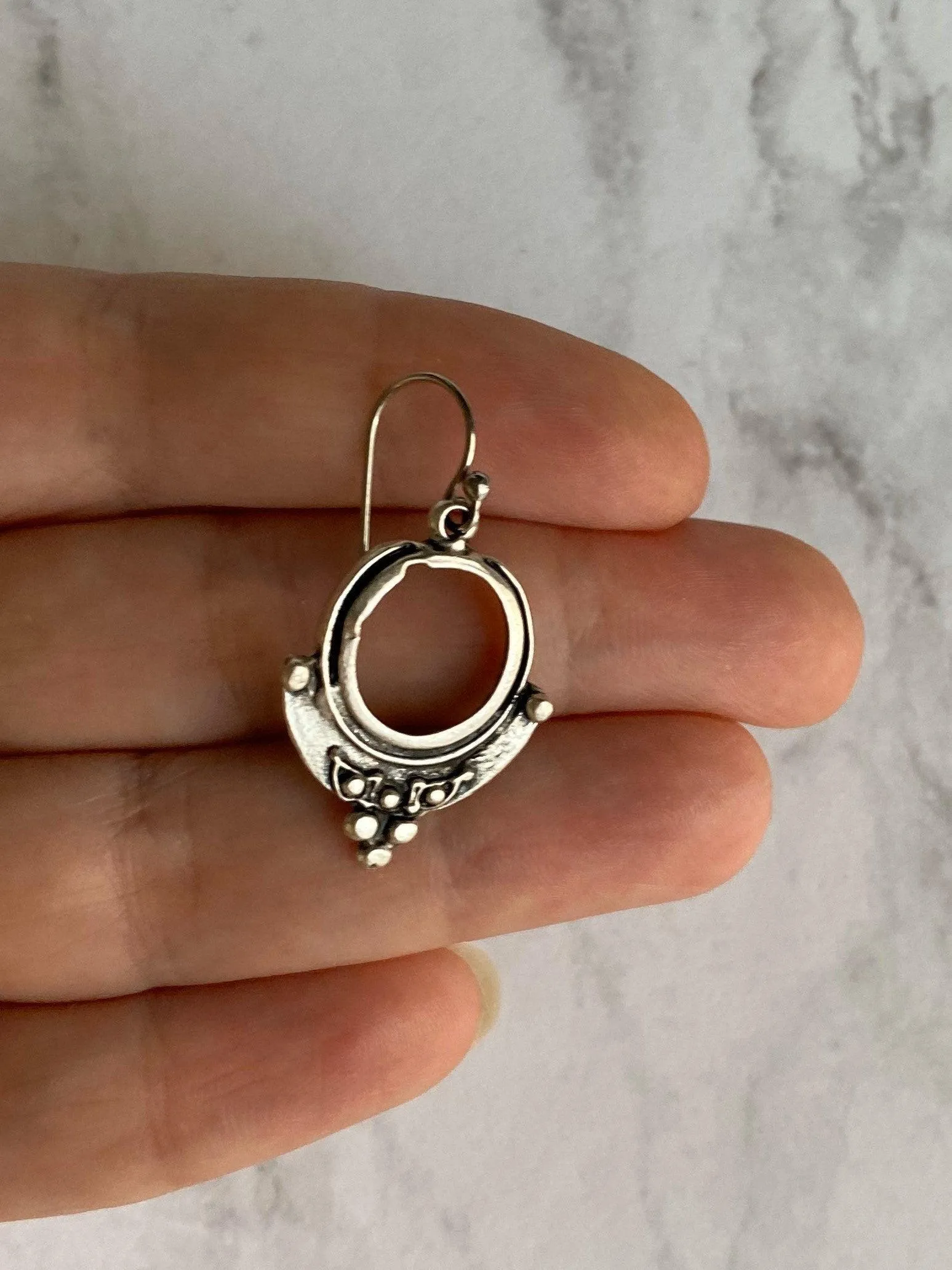 Small Silver Circle Earrings, silver hoop earring, antique silver circle earring, ball accent earring, oxidized silver earring little rustic