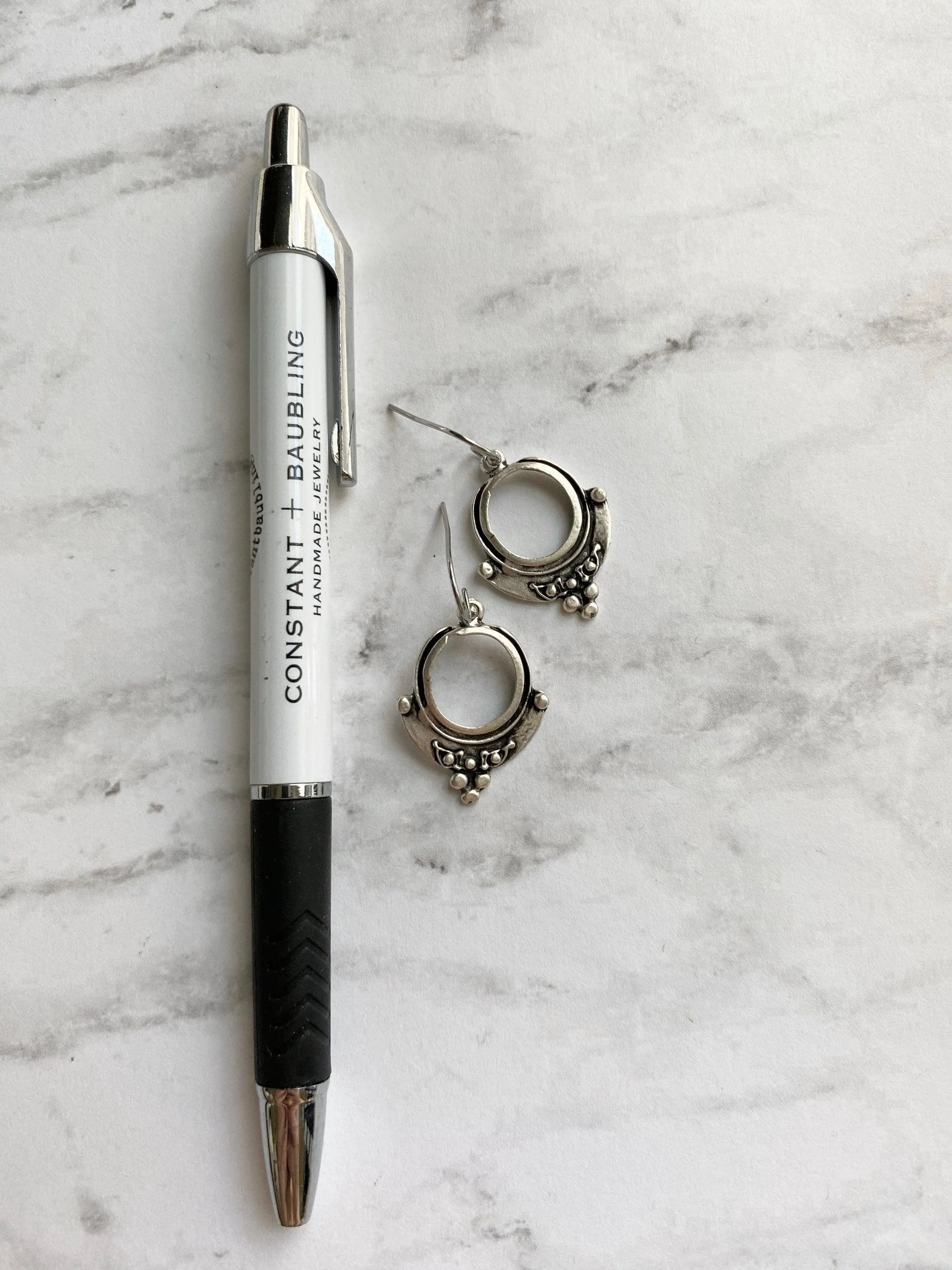 Small Silver Circle Earrings, silver hoop earring, antique silver circle earring, ball accent earring, oxidized silver earring little rustic