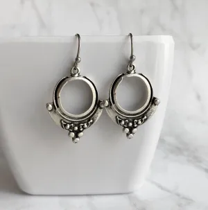 Small Silver Circle Earrings, silver hoop earring, antique silver circle earring, ball accent earring, oxidized silver earring little rustic