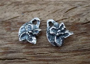 Small Sterling Silver Rustic Artisan Flower Charms (set of 2) (N)