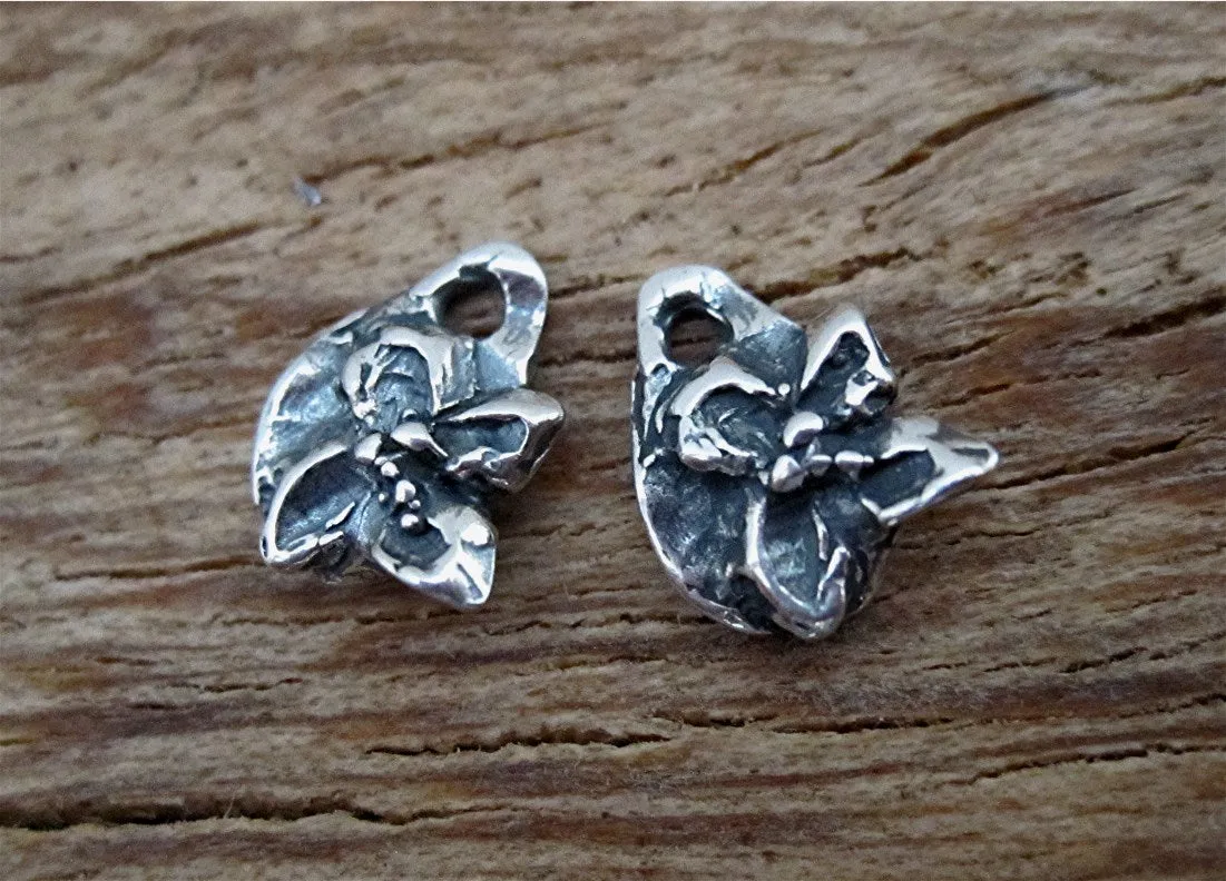 Small Sterling Silver Rustic Artisan Flower Charms (set of 2) (N)