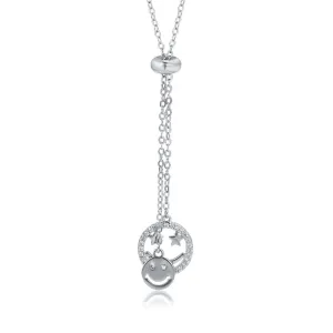 Smiley Face CZ Diamond Rhodium Plated Emoji Necklace