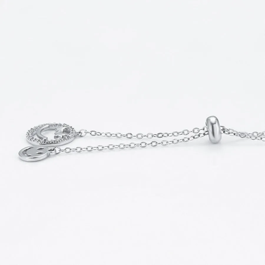 Smiley Face CZ Diamond Rhodium Plated Emoji Necklace