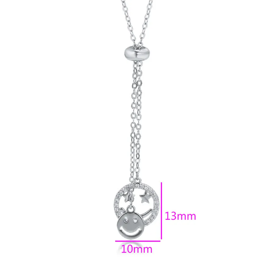 Smiley Face CZ Diamond Rhodium Plated Emoji Necklace
