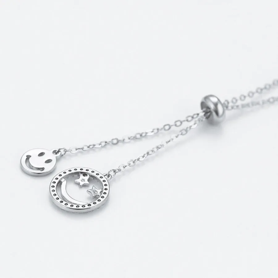 Smiley Face CZ Diamond Rhodium Plated Emoji Necklace