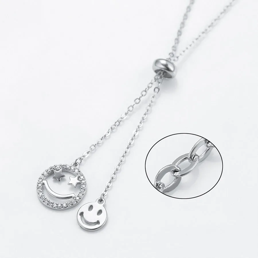 Smiley Face CZ Diamond Rhodium Plated Emoji Necklace