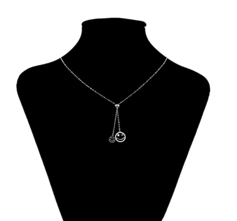 Smiley Face CZ Diamond Rhodium Plated Emoji Necklace