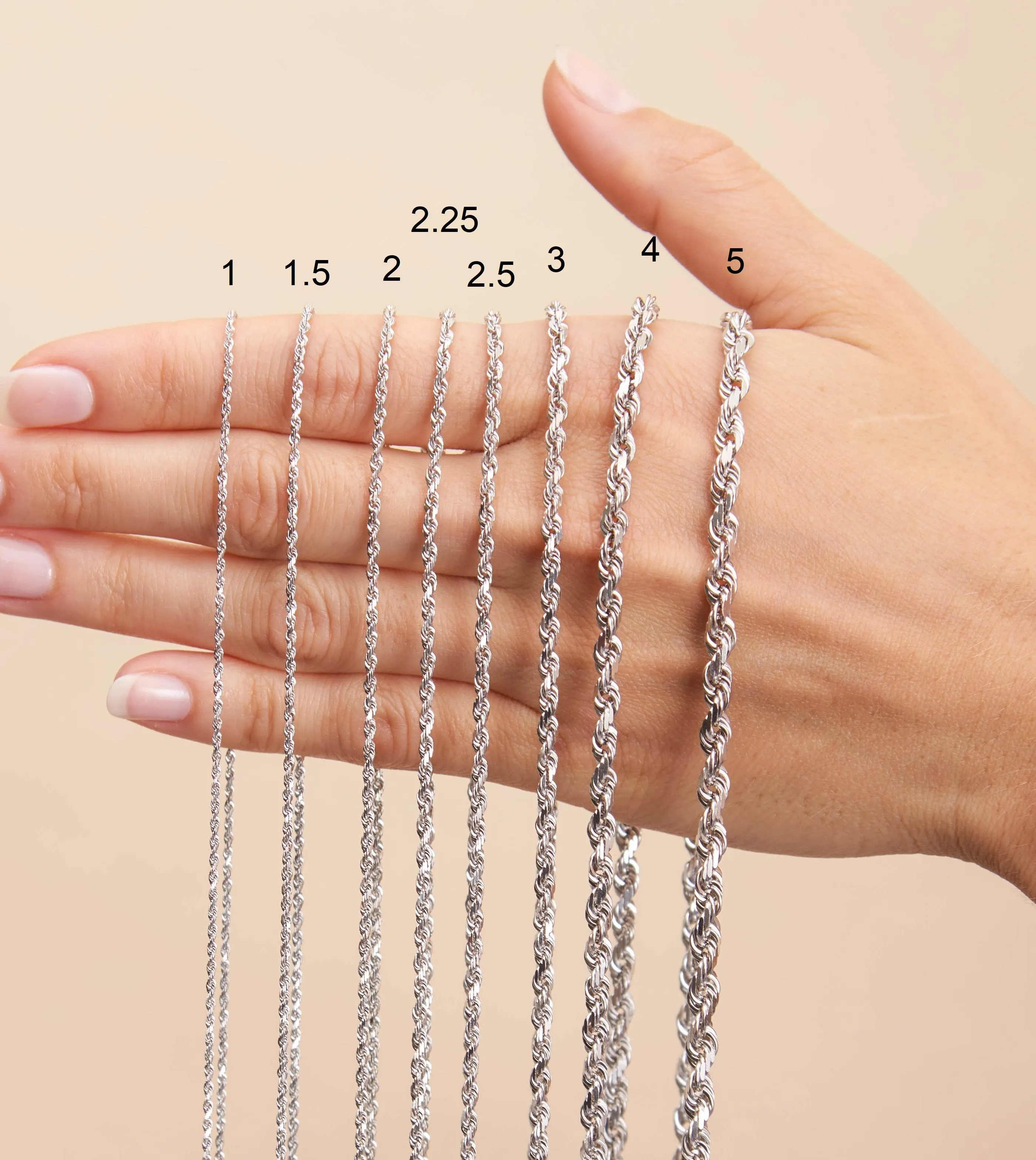 Solid 10k White Gold Rope Chain Necklace