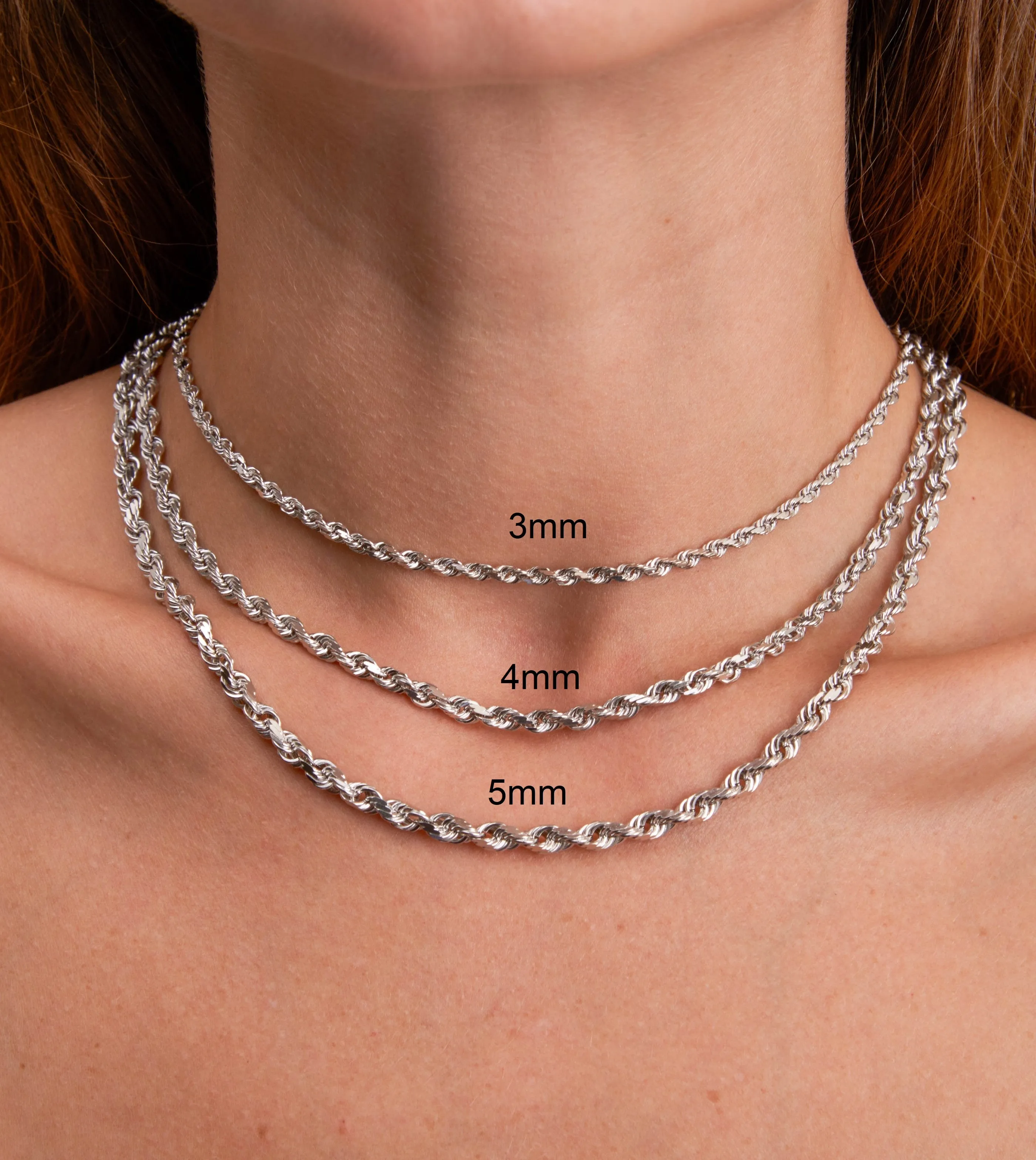 Solid 10k White Gold Rope Chain Necklace