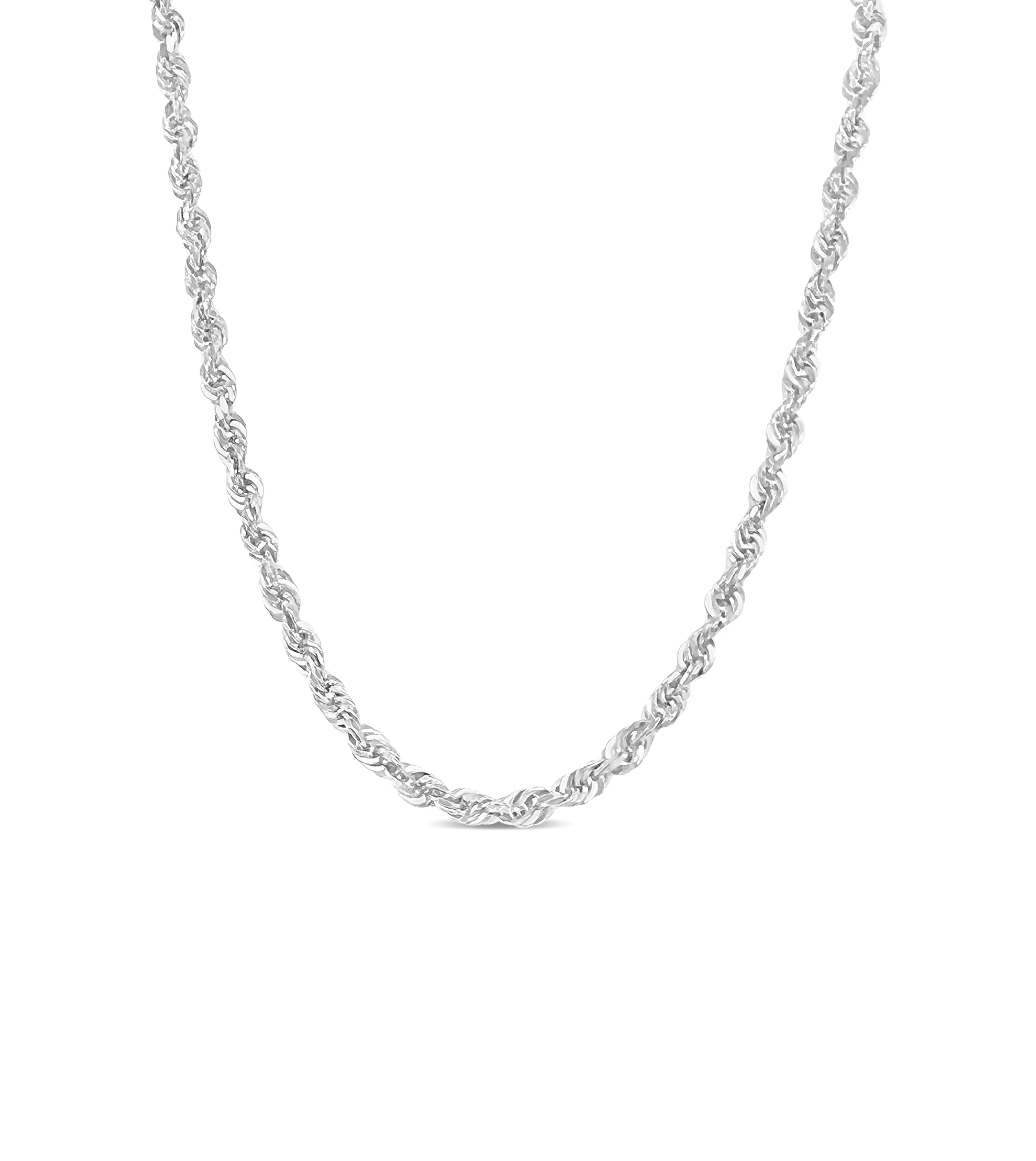 Solid 10k White Gold Rope Chain Necklace