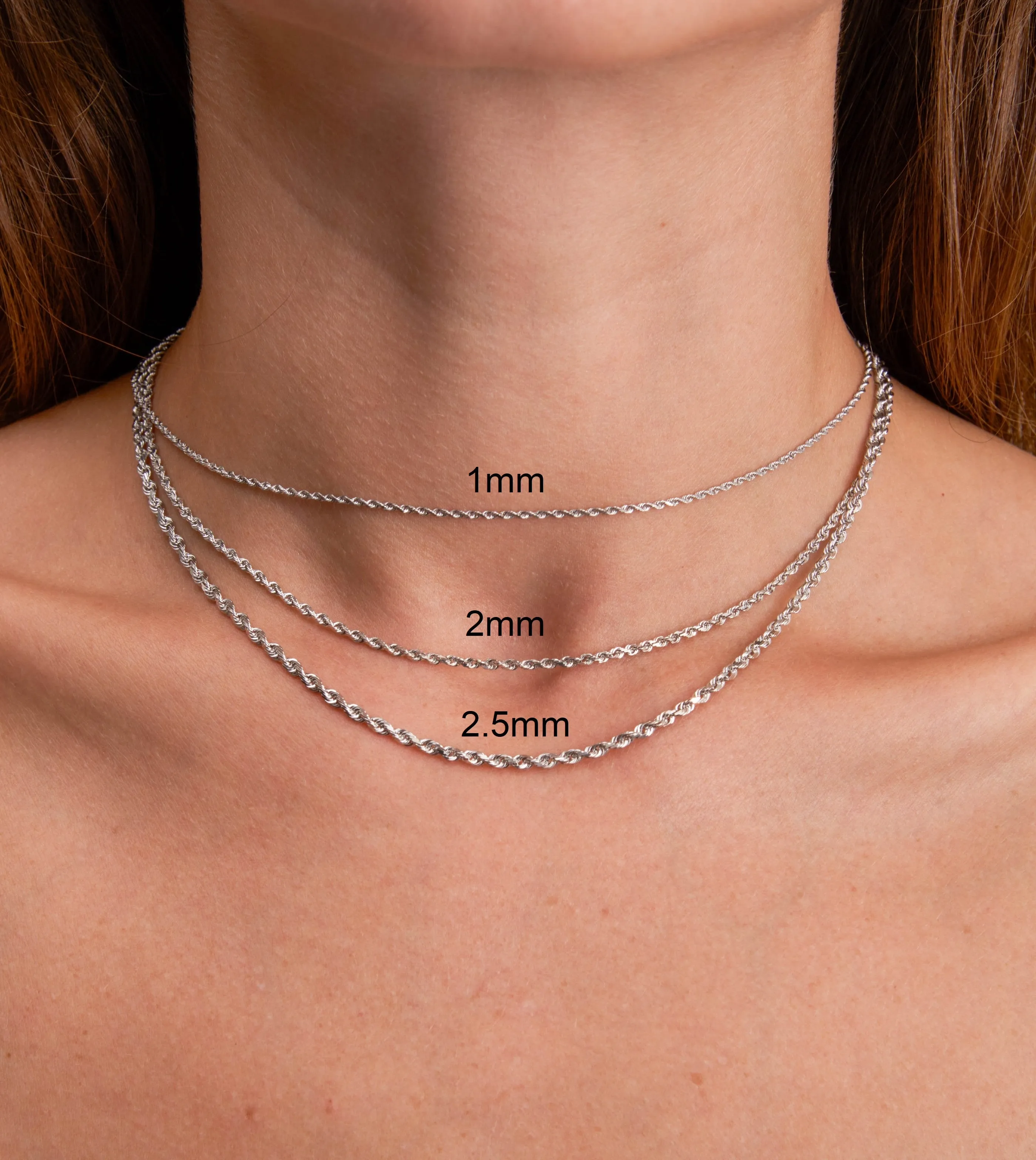 Solid 10k White Gold Rope Chain Necklace
