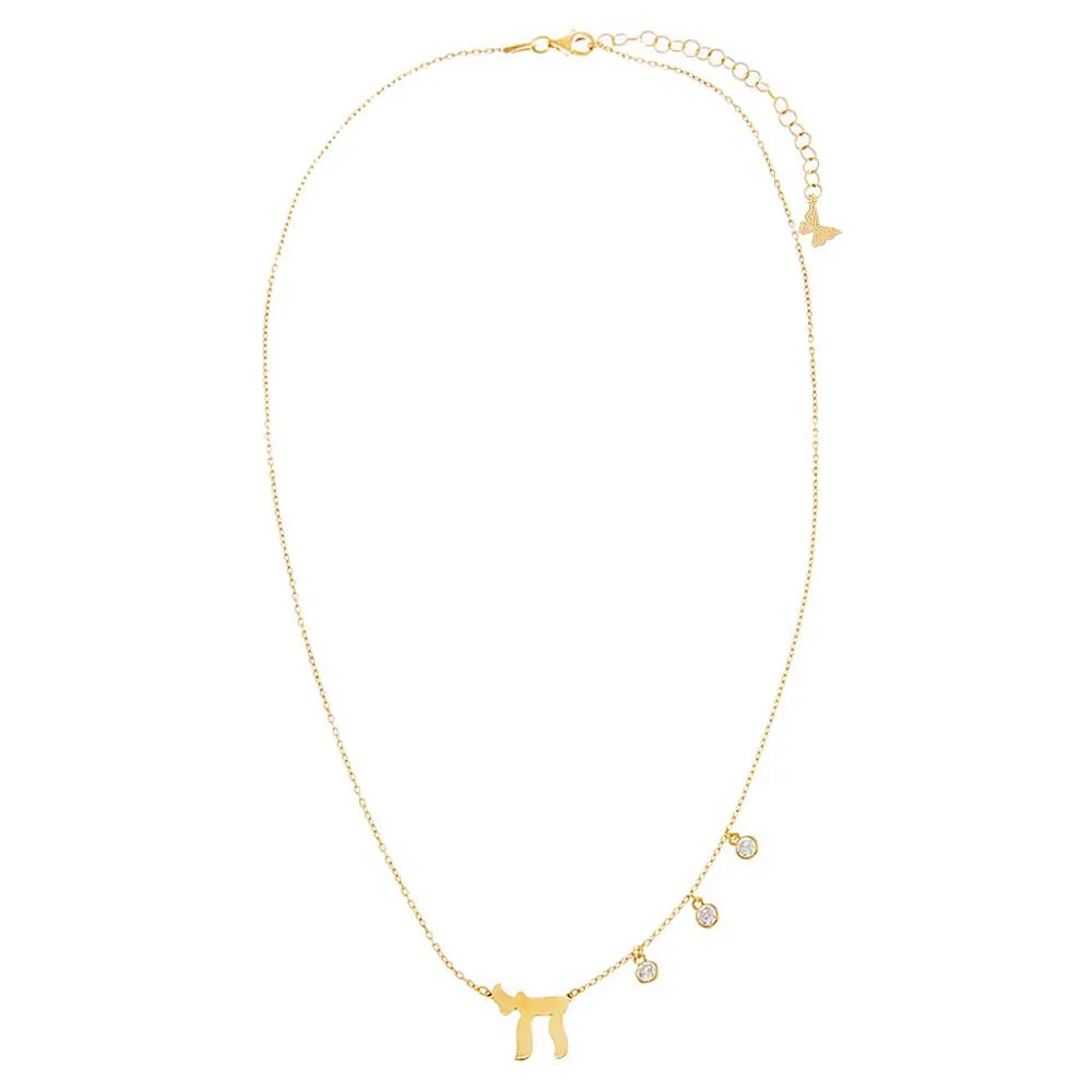 Solid Chai X Dangling CZ Bezel Necklace