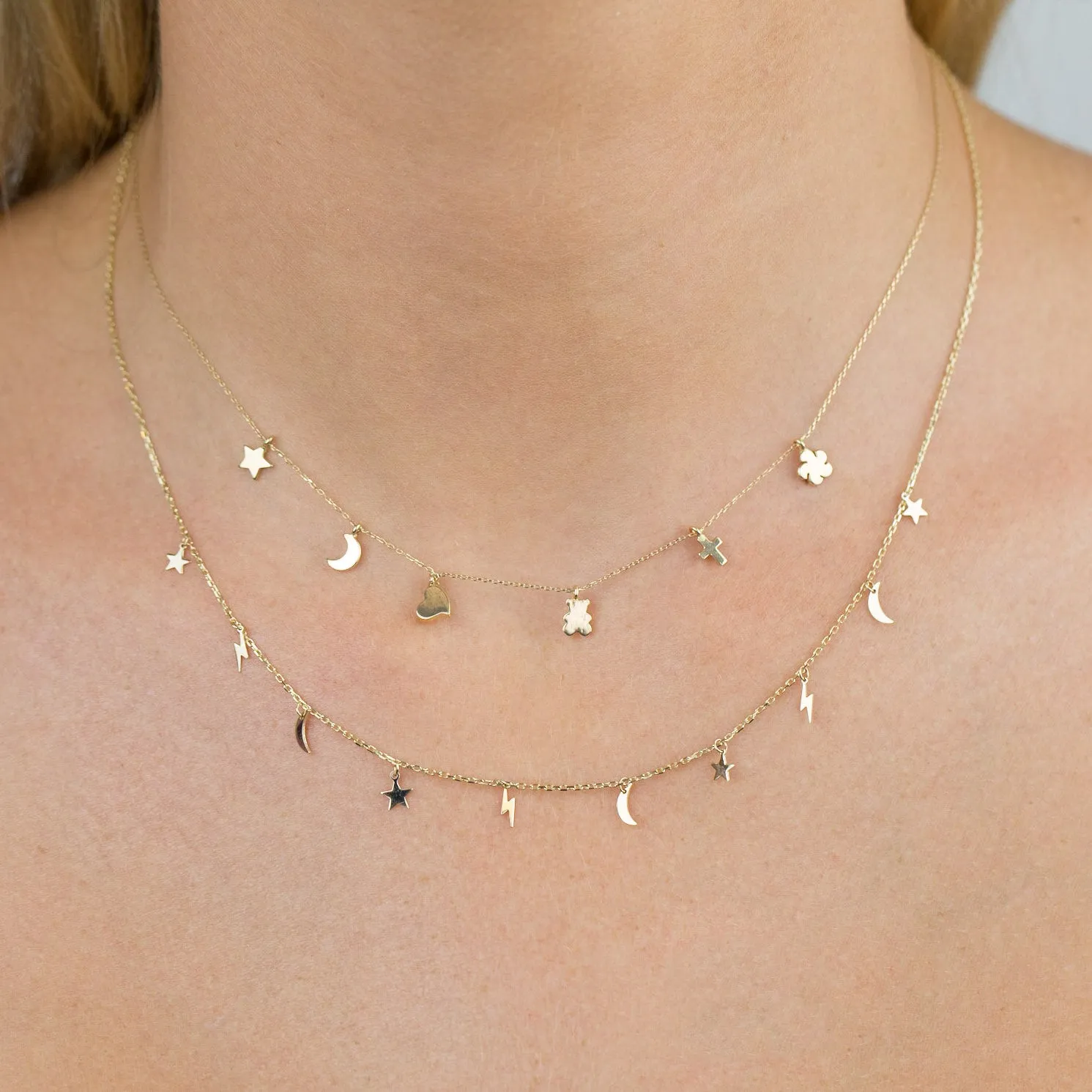 Solid Dainty Charms Necklace 14K