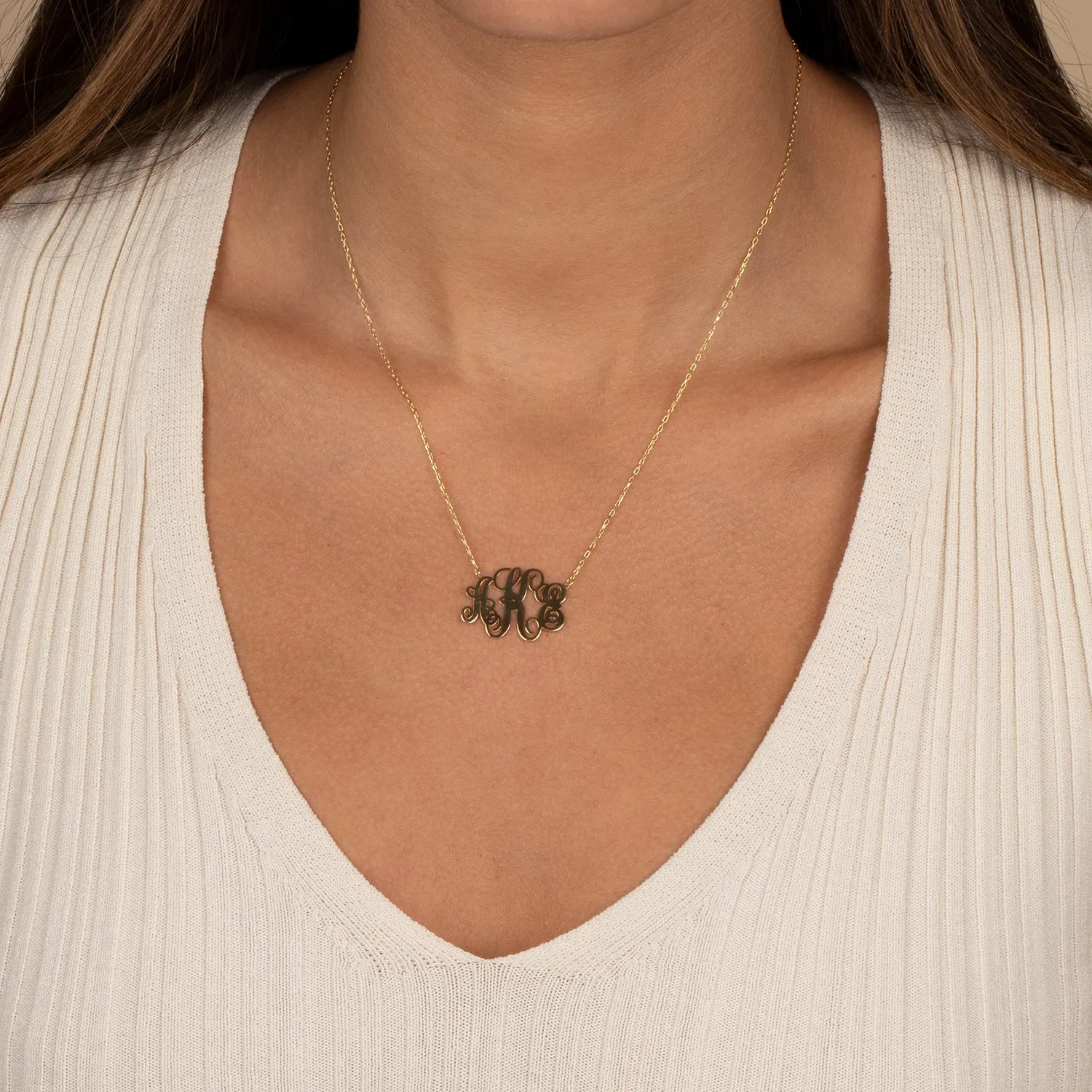 Solid Script Monogram Pendant Necklace