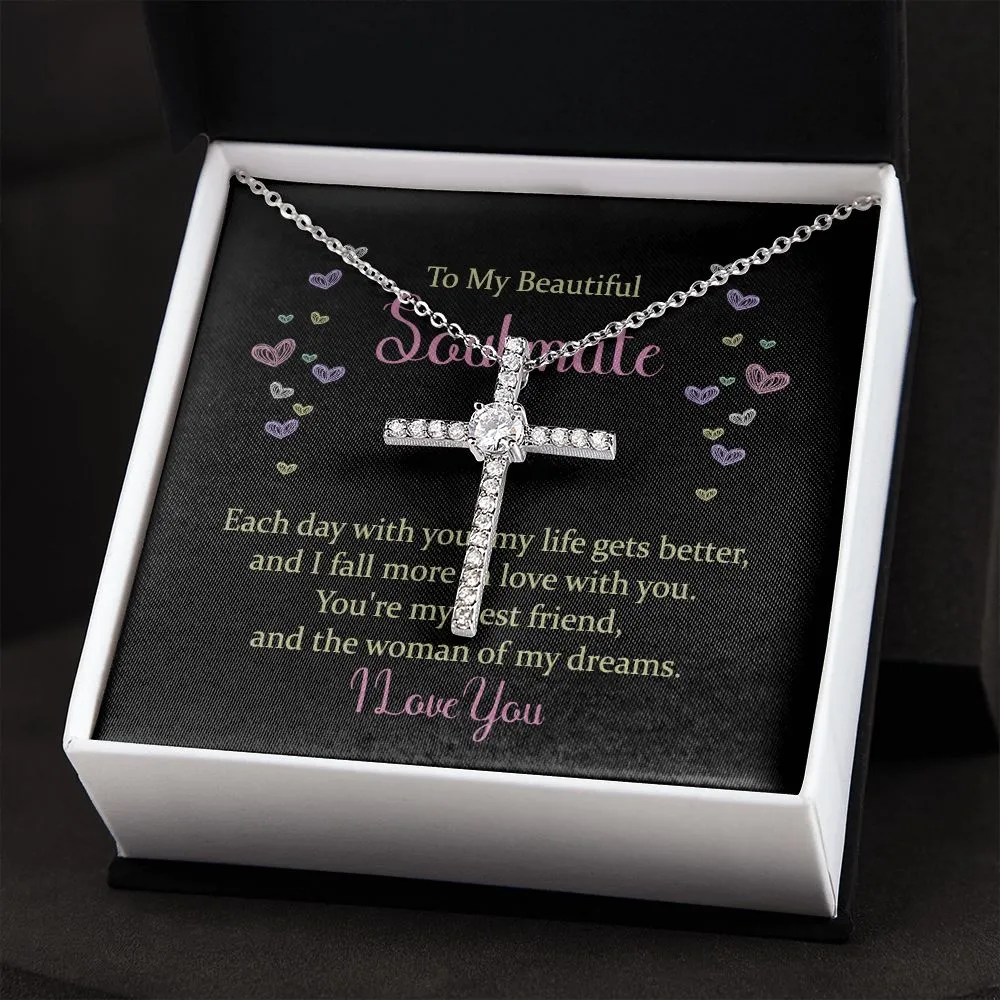 Soulmate Crystal Cross Necklace-Each day with you