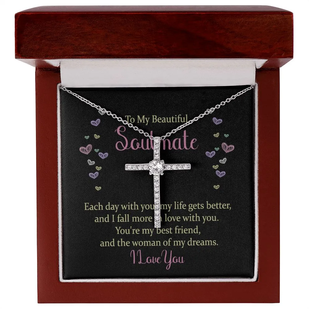 Soulmate Crystal Cross Necklace-Each day with you