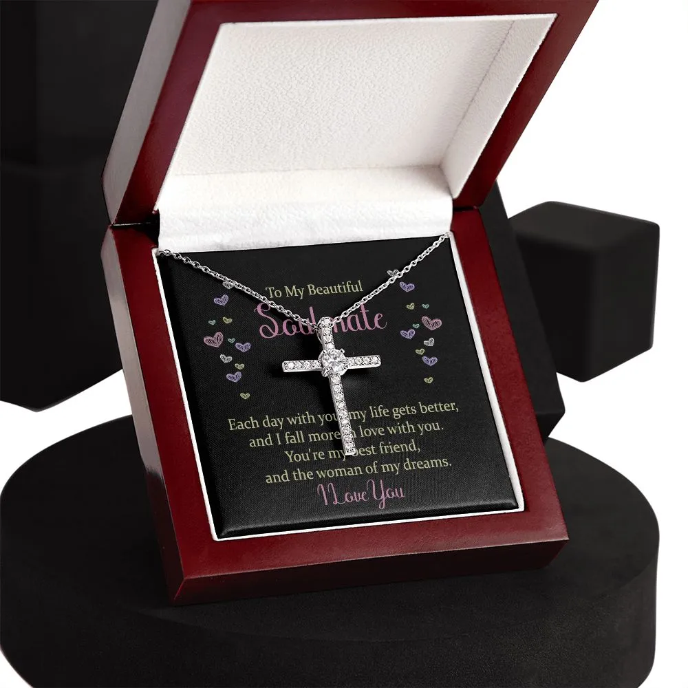 Soulmate Crystal Cross Necklace-Each day with you