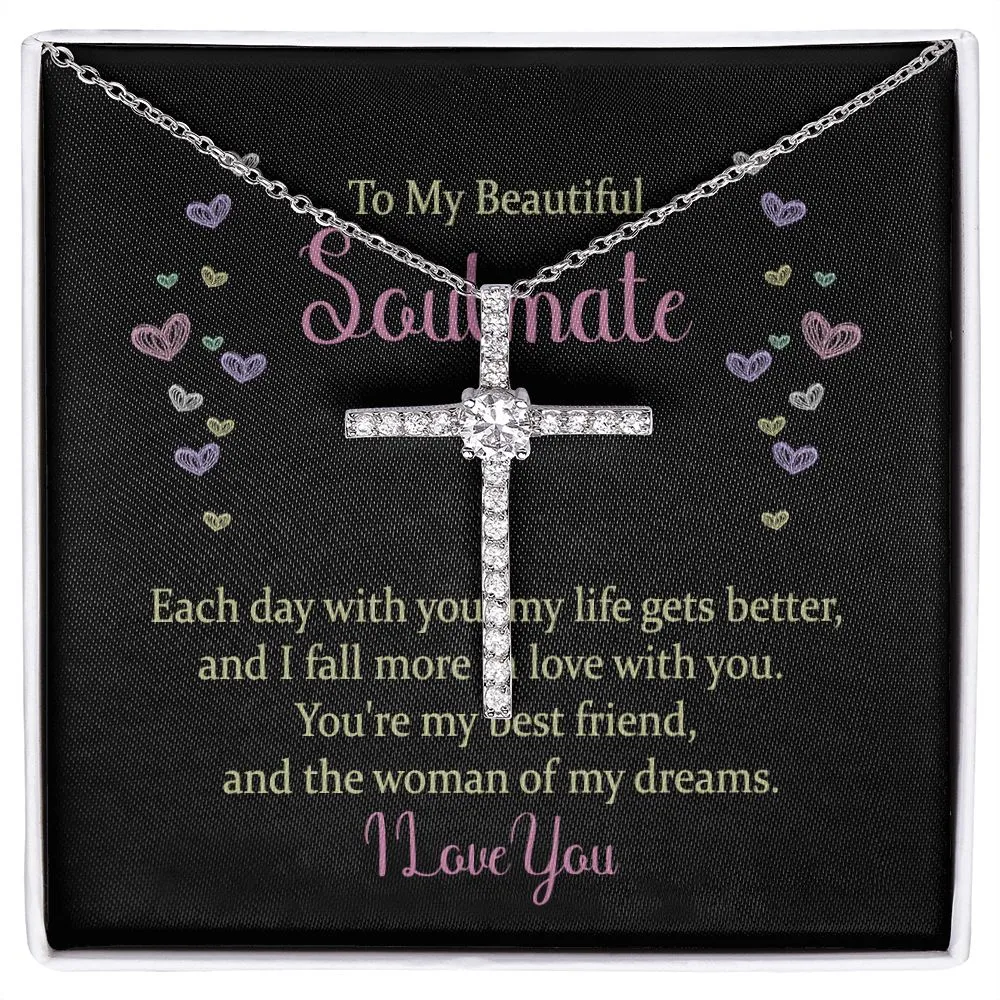 Soulmate Crystal Cross Necklace-Each day with you
