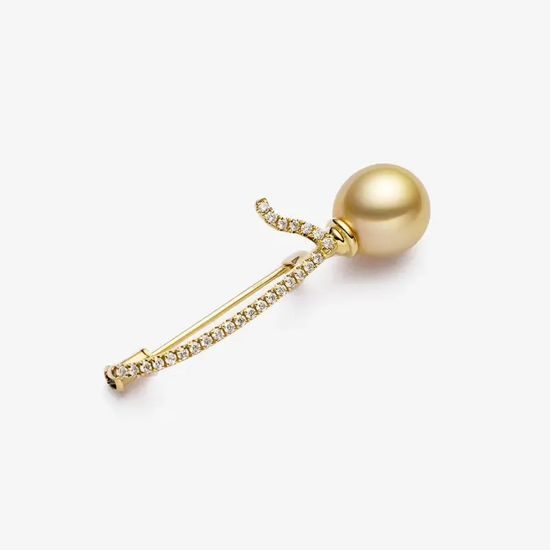 South Sea Golden Pearl 18K Gold Golden Balloon Diamonds Brooch