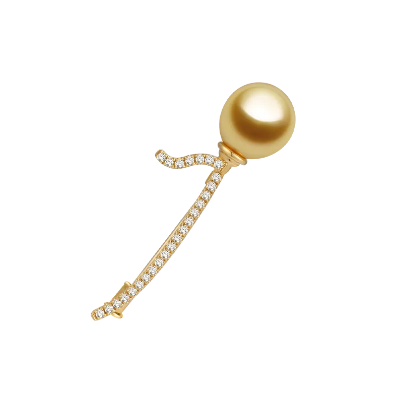 South Sea Golden Pearl 18K Gold Golden Balloon Diamonds Brooch