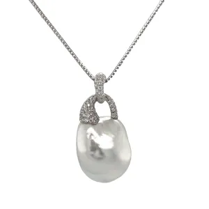 South Sea Pearl and Diamond Pendant Necklace in 18k White Gold